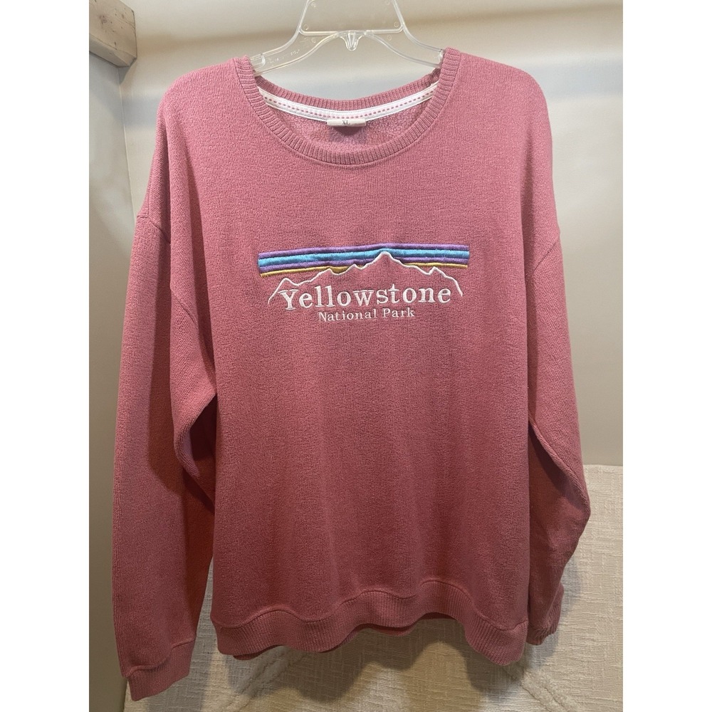 Yellowstone Embroidered Pink Crewneck Sweatshirt Women's XL Cozy Travel Pacific
